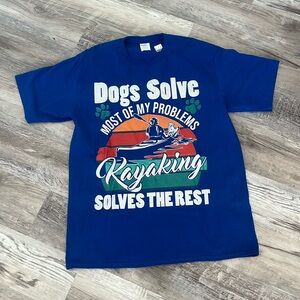 New Port & Company Blue Dog/kayak t-shirt size Large